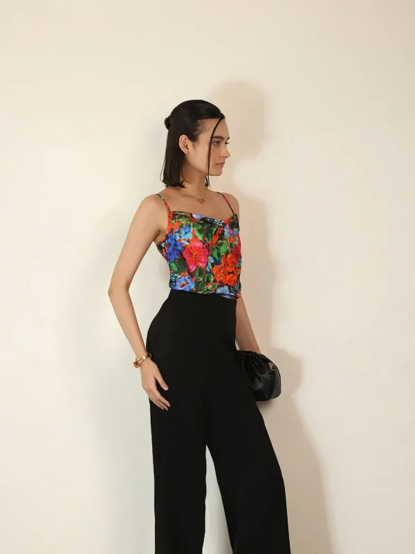 Satin Floral Top - Red