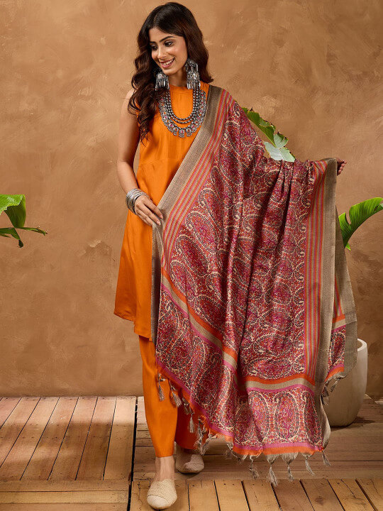 Solid Kurta with Palazzos & Dupatta by InWeave