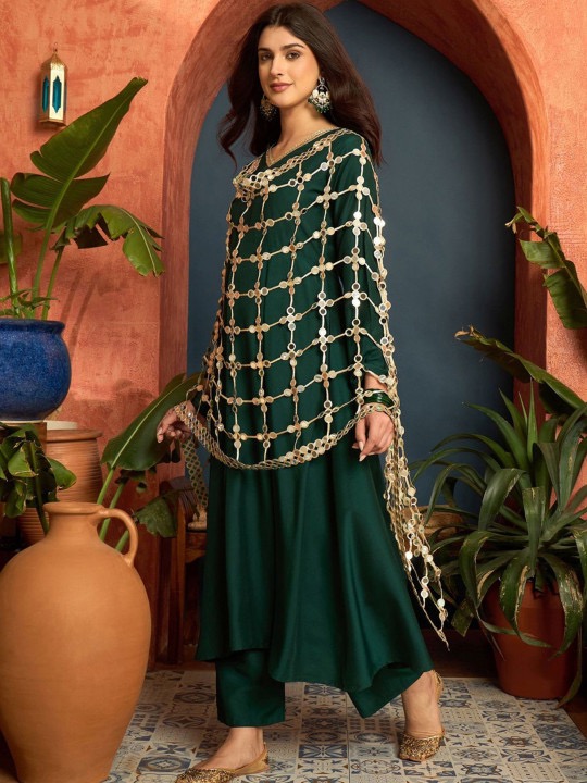 Embroidered Dupatta with Mirror Work by Ethnic Junction