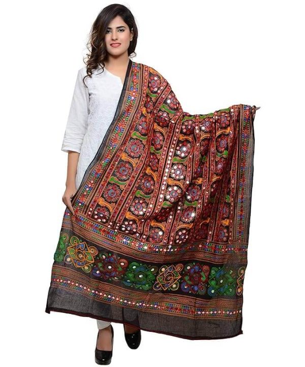 Embroidered Kutchwork Cotton Dupatta Bharchak VIP by Banjara India