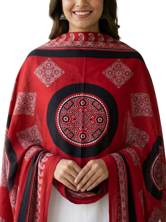 Ethnic Motifs Printed Viscose Rayon Dupatta by Drape Essence