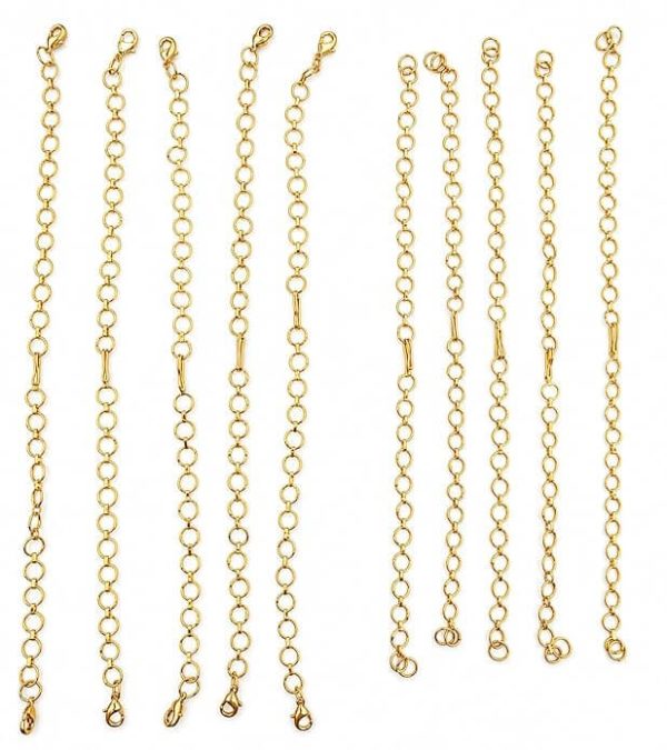 Gold Tone Jewelry Extender Chain Set For Necklace And Bracelet