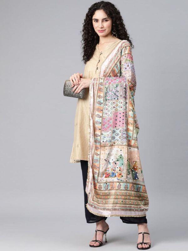 Multi Color Printed Pakistani Chiffon Dupatta with Mirror Work by Swi Stylish
