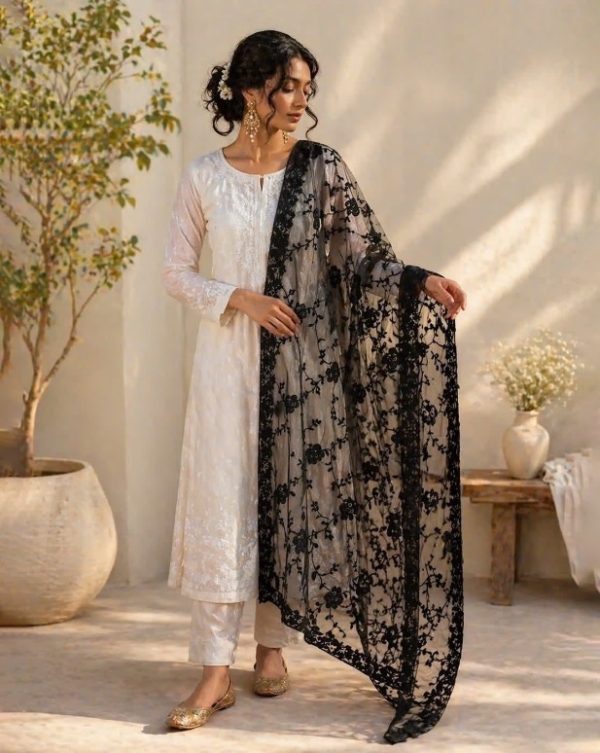 Net Dupatta with Elegant Weaving by Indie Picks