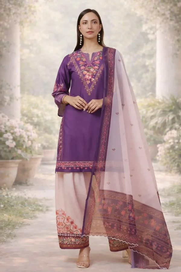 Printed Organza Dupatta - Purple